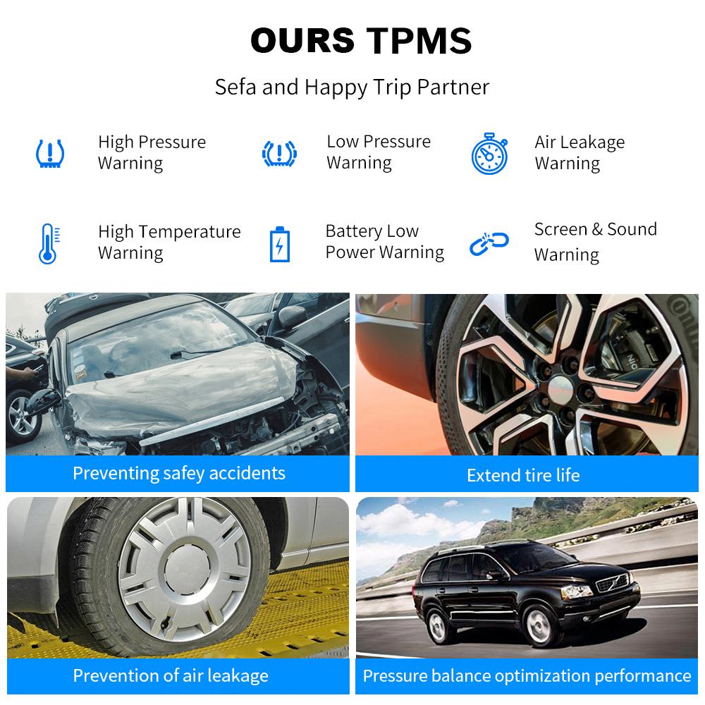 Dispositivo de alarma de presión de neumáticos para automóvil con sistema TPMS solar, pantalla digital colorida y 4 sensores externos, advertencia de temperatura y presión de neumáticos