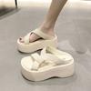 Mode 8cm Heels Chunky Plateau Hausschuhe für Frauen Offene Spitze Leder Keile Sandalen Frau Sommer Dicken Boden Weibliche Strand Flip-Flops