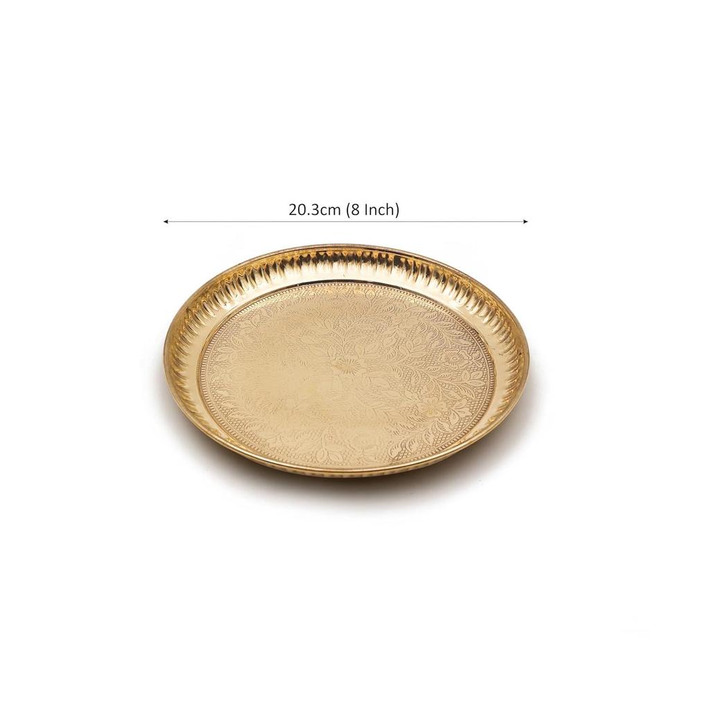 Handmade Pure Brass Puja Thali with Flower Embossed Design