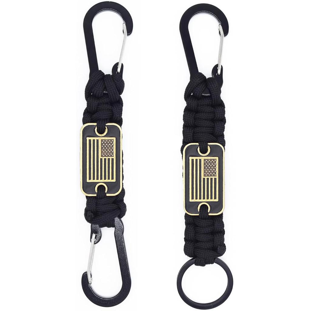 2 Pcs Heavy Duty Paracord Lanyard Necklace 550 Braided Keychain with USA Flag Parachute Rope for Outdoor Camping Hiking Keys