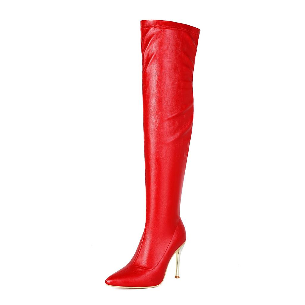 Stivali sexy da donna con tacco a spillo, sopra il ginocchio, a punta, taglie forti 40-48, tacco ultra alto, stile europeo