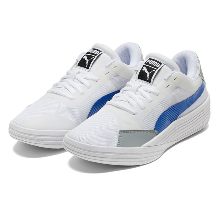 Puma Clyde All Pro Team Round Toe Lace-Up Shock Absorbing Non-Slip Durable Low-Top Basketball Shoes Unisex Sneaker White Gray Blue 195509-06