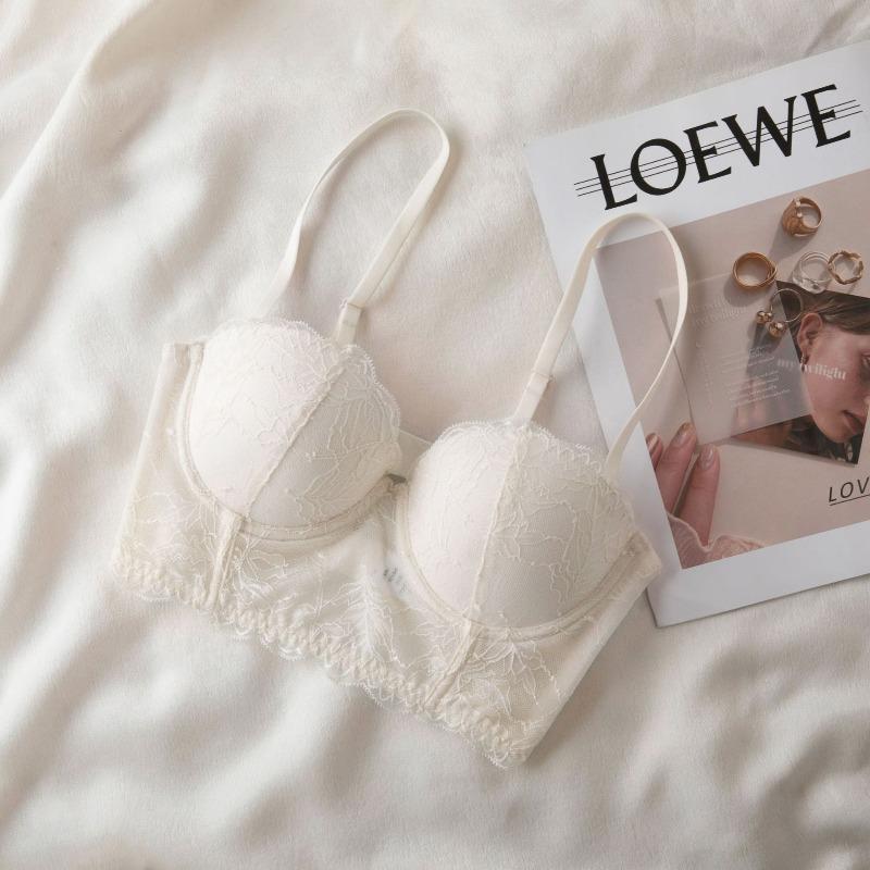 Women's half cup lace edge small chest not empty cup underwear women gather anti-sagging bra autumn bra