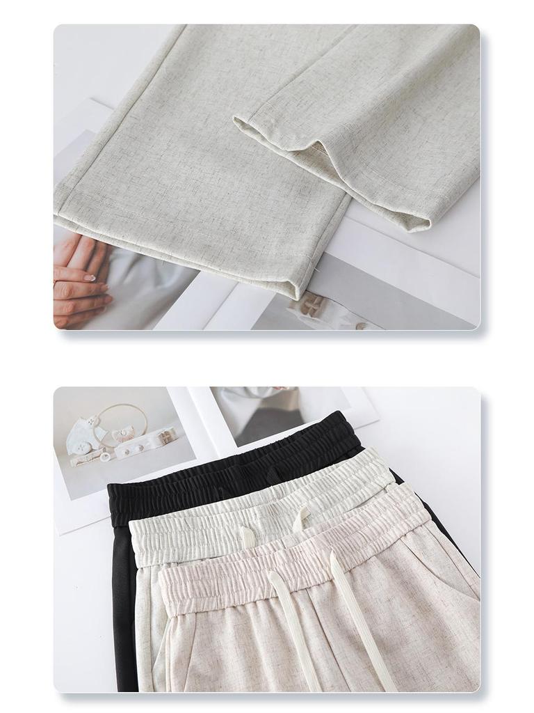 Women's Cotton Linen Wide-Leg Pants - 2025 Spring/Summer, Loose Fit, Slimming Drape, Elastic Waist, Casual Straight-Leg Trousers
