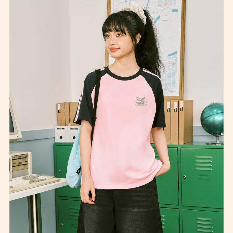 Women Summer Loose Cotton Tshirt Chinese Style Contrast Color Short Sleeve Tops