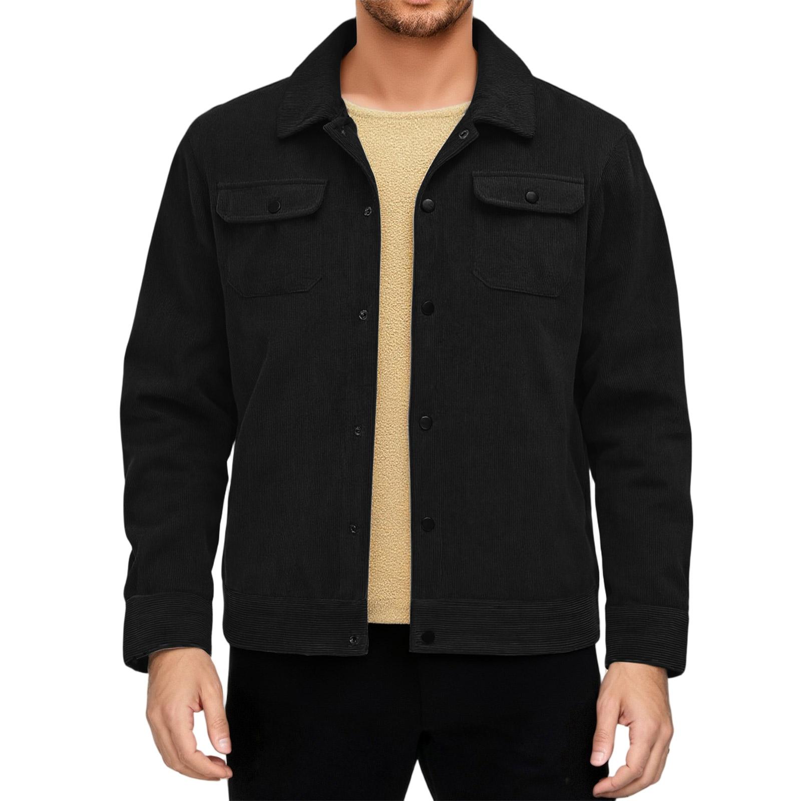 

Зимняя мужская утолщенная вельветовая куртка с длинными рукавами и лацканами, пальто из композитной шерсти ягненка M чёрный