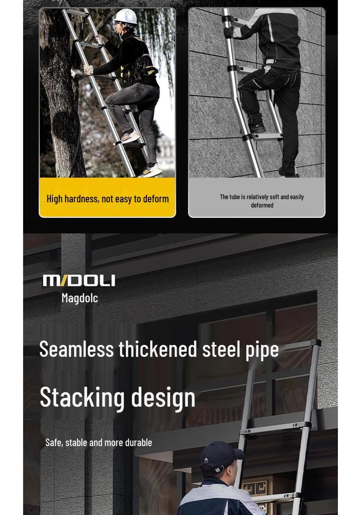 Magdolli Stainless Steel Telescopic A-frame Ladder, Multifunctional Foldable Indoor Aluminum Alloy Stair Ladder