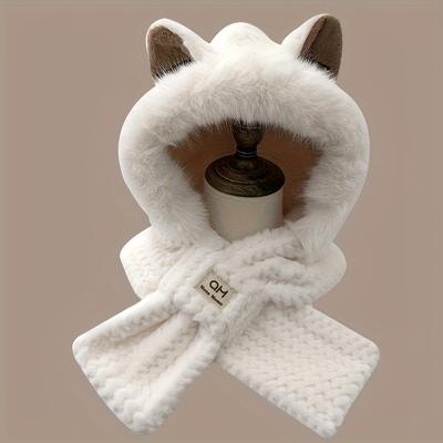 1PC Women's Cat Ear Hat with Pom-Pom, Soft Fleece Lined Winter Beanie for Christmas Gift, Cute Animal Themed Festival Cap