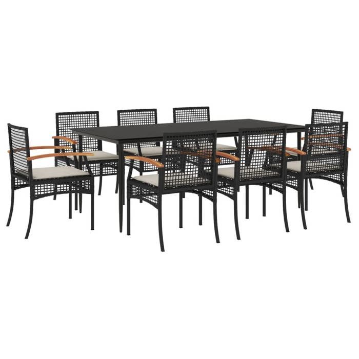 VidaXL Ensemble à Manger de Jardin avec Coussins 9 pcs, Table et Chaise de Terrasse, Meubles de Patio, Mobilier d'Extérieur, 3213602