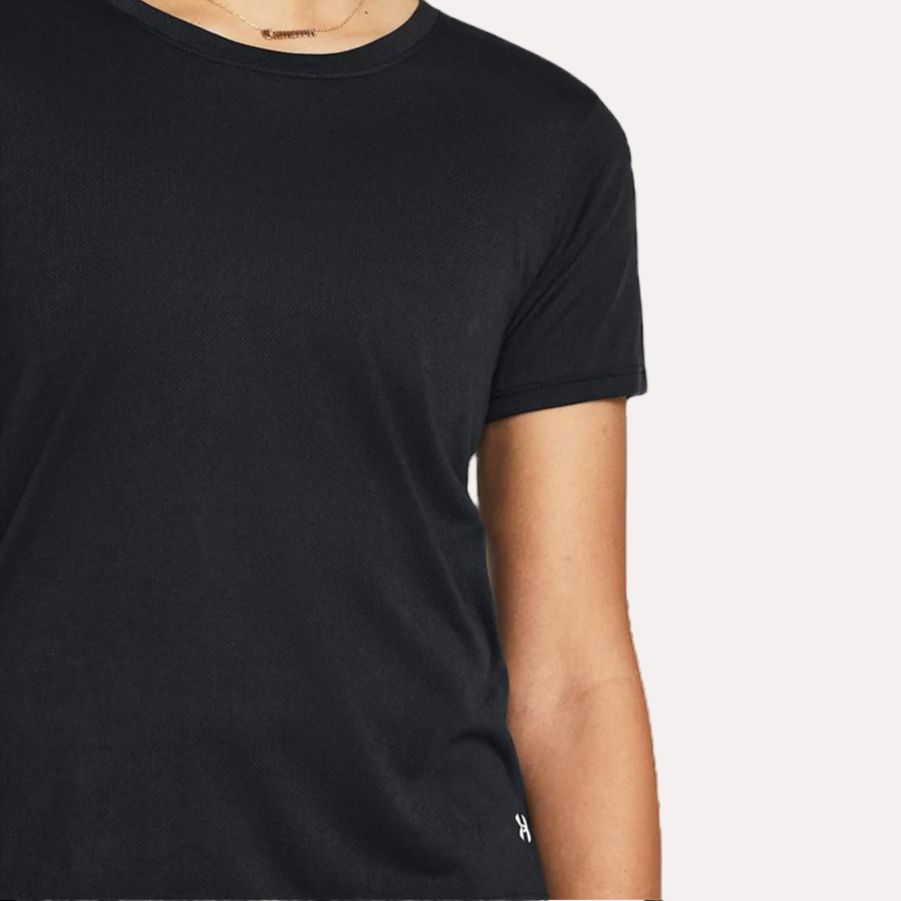 Under Armour Solid Color Breathable Quick-Dry Crew Neck Short Sleeve T-Shirt Women Tops Black 1382435-001