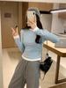 Women's Faux Two-Piece Brushed Long-Sleeve Top - Fashionable Fleece-Lined T-Shirt for Autumn/Winter