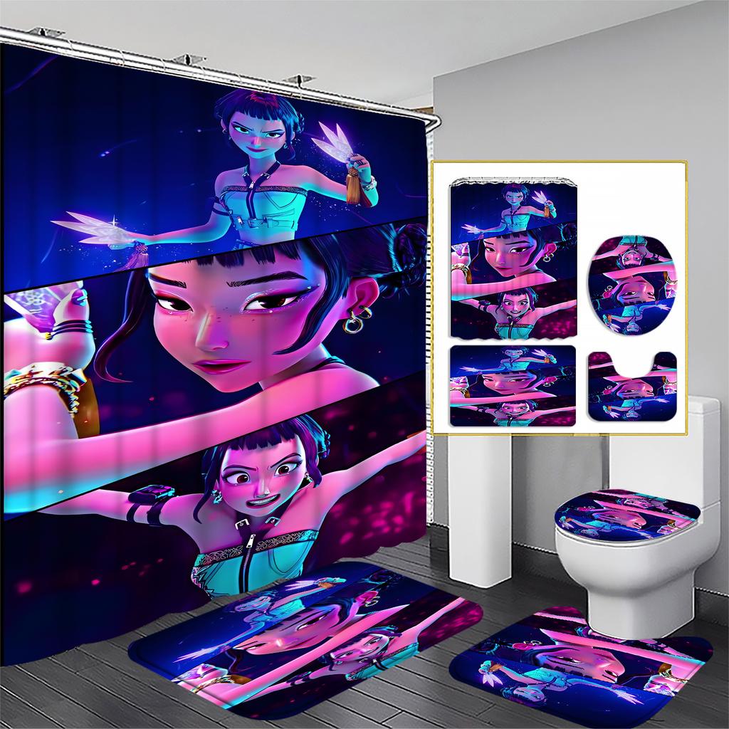 Snowman Print Toilet Bathroom Mat And Shower Curtain Four-Piece Set