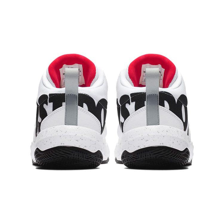 Nike Team Hustle D 8 JDI Fabric Slip Resistant Cushioning Abrasion Resistant Mid Top Basketball Shoes White Black Red AQ9977-100