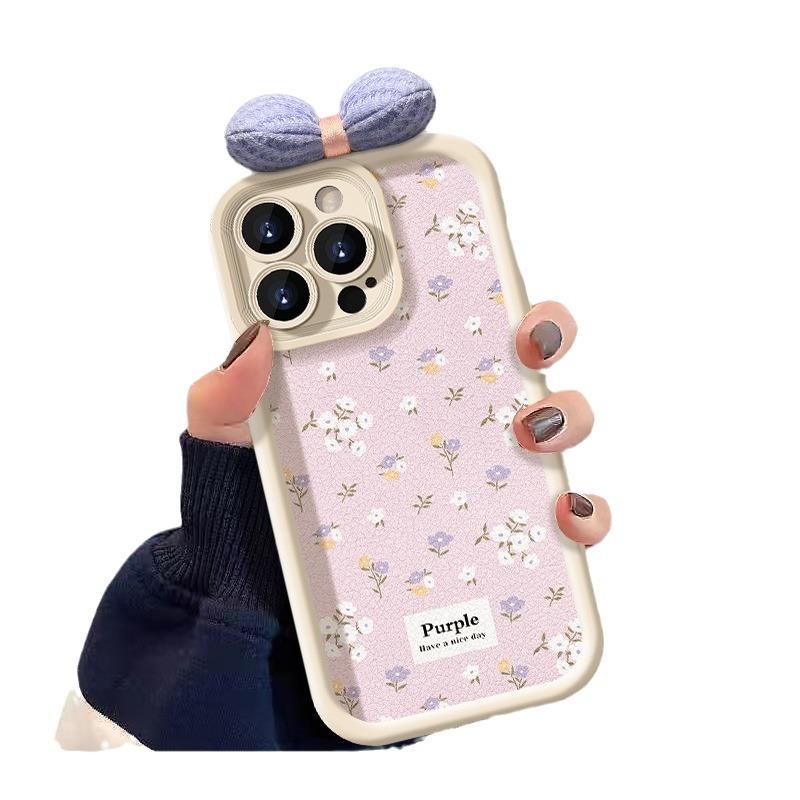Aplicabil pentru Apple 15pro Carcasă de telefon mobilă iPhone 14plus Floral Bow Doll 11/12 piele de miel din silicon