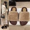 2025 Simple and Versatile New One-word Fluffy Slippers for Women To Wear In Autumn and Winter, Non-slip and Comfortable Height-increasing Cotton Slip