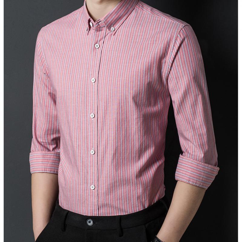Camisa de manga larga a rayas de corte entallado para hombre