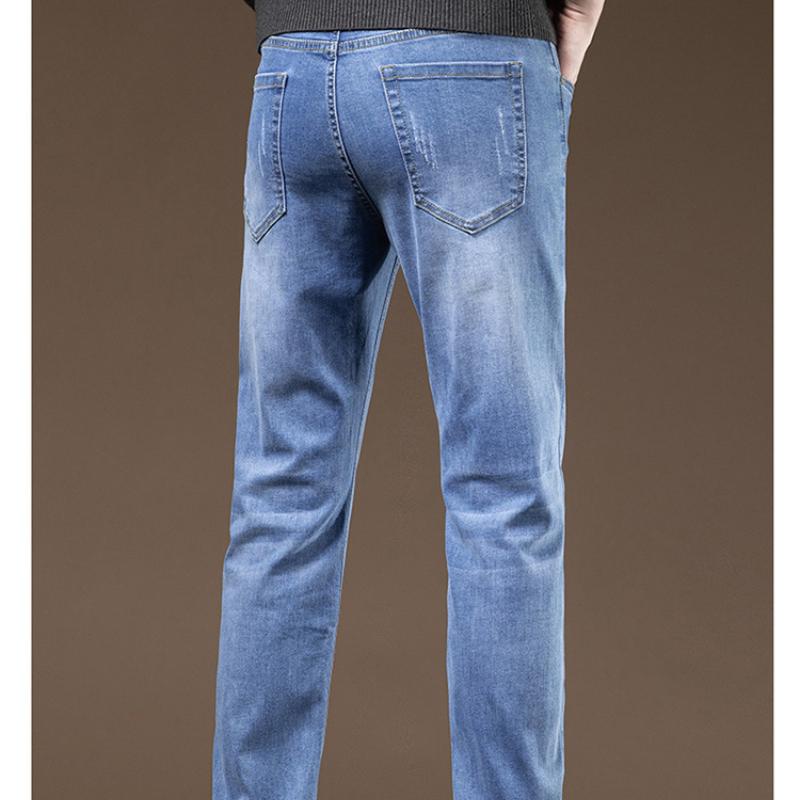 Slim Fit Straight Leg Jeans Men's Summer Thin Denim Casual Long Trousers Trendy Youth Fashion Versatile Classic Blue Pants
