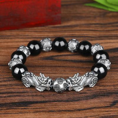 Men Six Words Pixiu Bead Bracelet Elegant Black Obsidian Stone Bracelets Chains