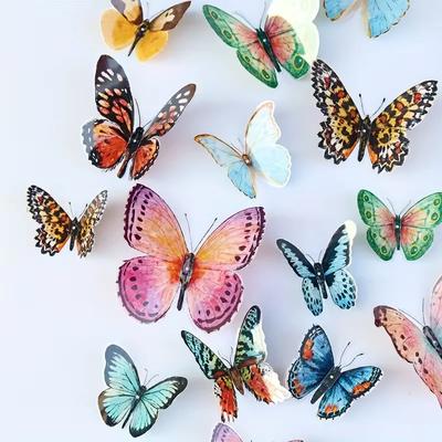 A Top Quality 36PCS Watercolor Butterfly 3D Wall Stickers Butterflies Room Home Decoration Self-adhesive Mural For Wedding DIY