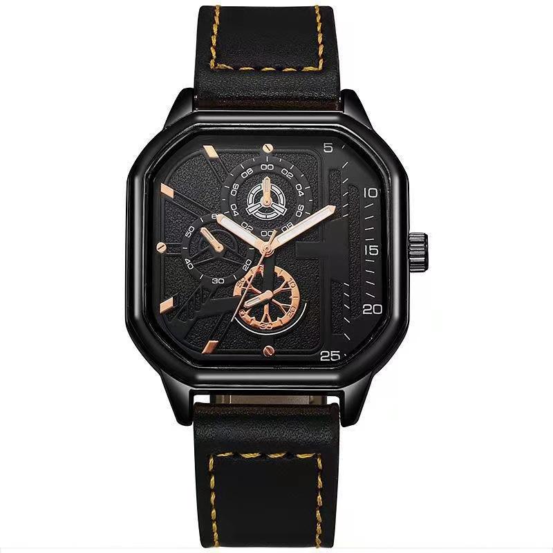 Men Quartz Square Dial Watches PU Leather Strap Sports Watch