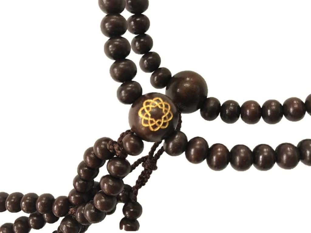 Soka Gakkai Prayer Beads Tea Wood with Eight Leaves Mark Paulownia (mala Beads) (in Box) (shaku Size)