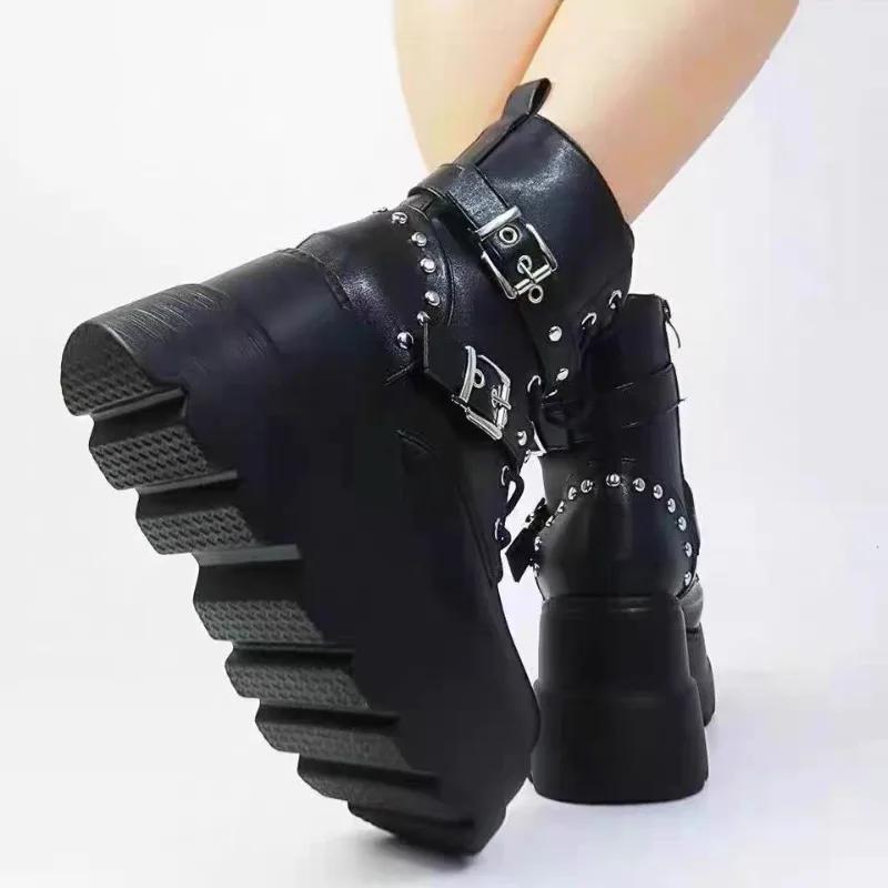 Fashion Women Boots 2025 New Ankle Boots Women Platform Wedges High Heels Short Boots New Fashion Designer Zip Cosplay Shoes for Women