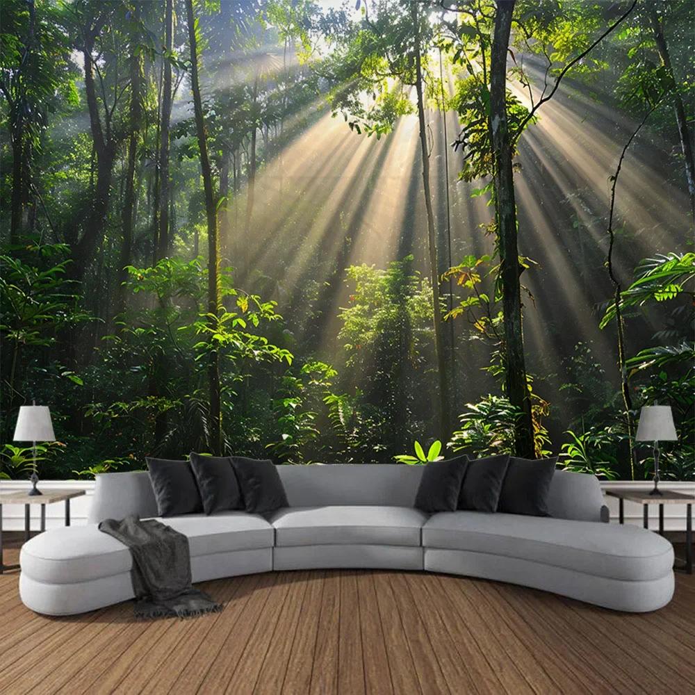 Sunshine Forest Tapestry Wall Hanging Cloth Home Art Decoration Living Room and Bedroom Background Blanket Wallcloth