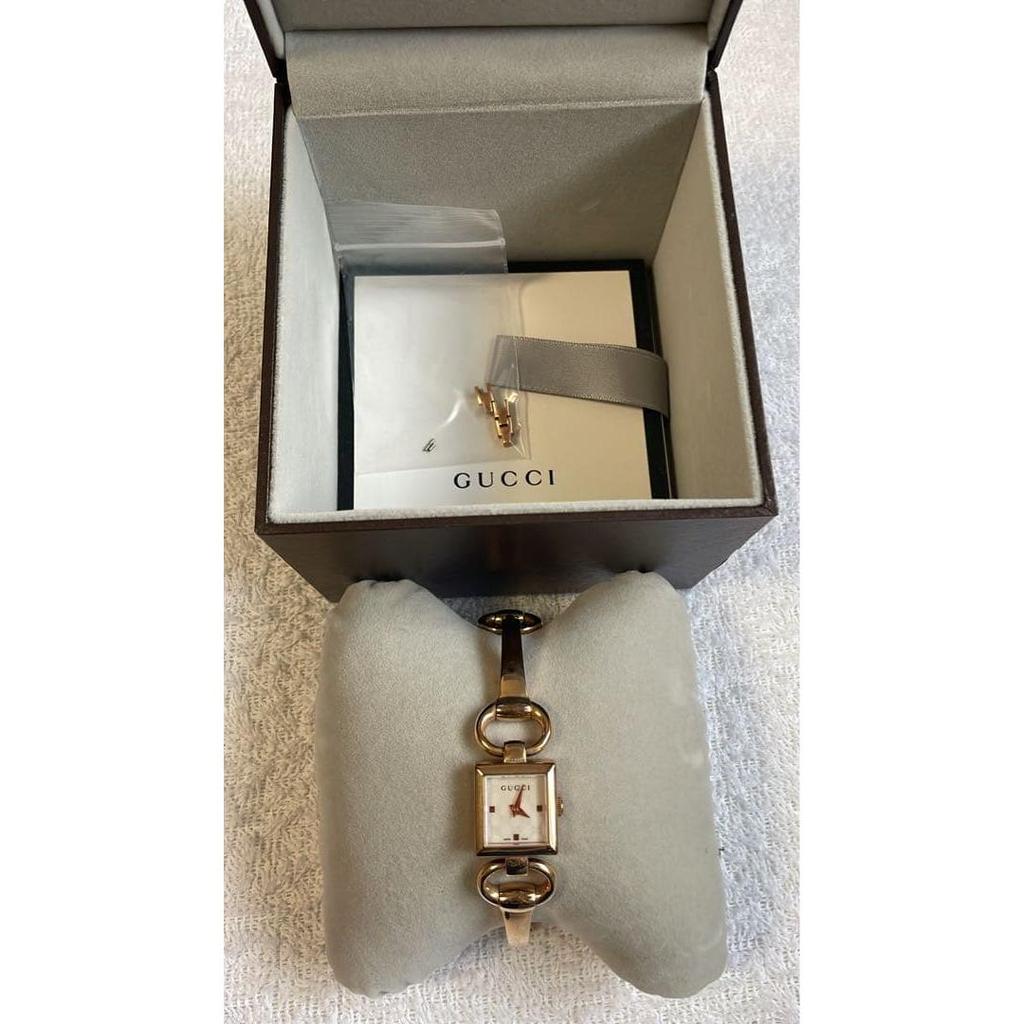 Used [GUCCI] 120 series ladies watch GG pattern pink gold with box