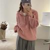 Solid-color loose knit sweater for women, laid-back fashionable Korean style, high neck, half-zip pullover sweater, versatile for autumn and winter