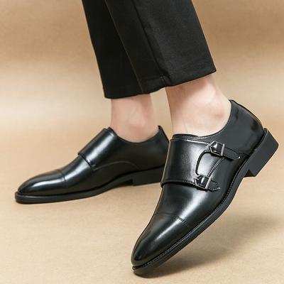 Men's Leather Double Monk Strap Dress Shoes - Formal Slip-on Polished Business Shoes