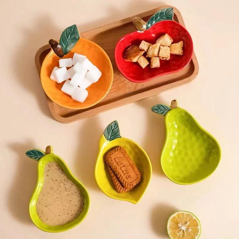 Cute Fruit Plate Household Underglaze Small Condiment Dish Ceramic Soy Sauce Vinegar Hot Pot Barbecue Dipping Snack Plate