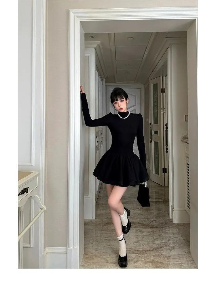 

Зимнее вечернее мини-платье Хепберн, женское лоскутное черное тонкое винтажное мини-платье, женское 2024