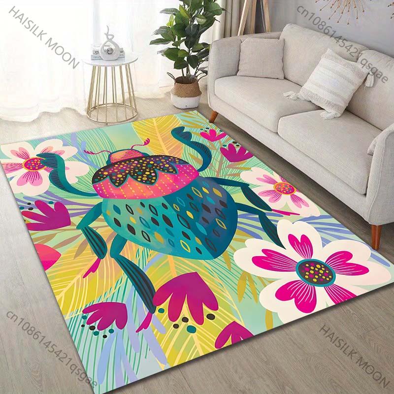 Multiple sizes Colorful Floral Beetle Rug Pattern Carpet for Living Room Bedroom Sofa Home Decor Non-slip Floor Mat Luxury Gift