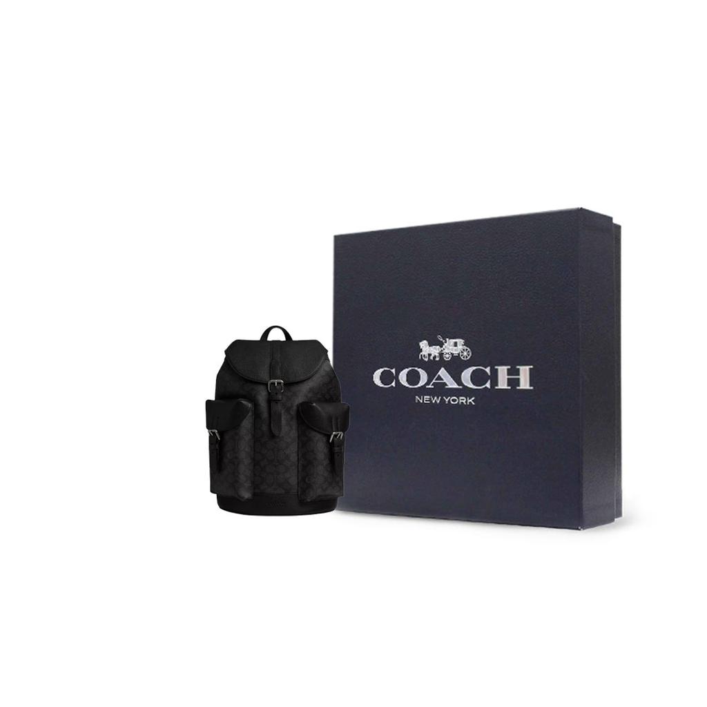 Coach Warner 32 Logo Buckle Fastening Faux Leather Backpack Large Men Backpack Charcoal CW211-QBMI5