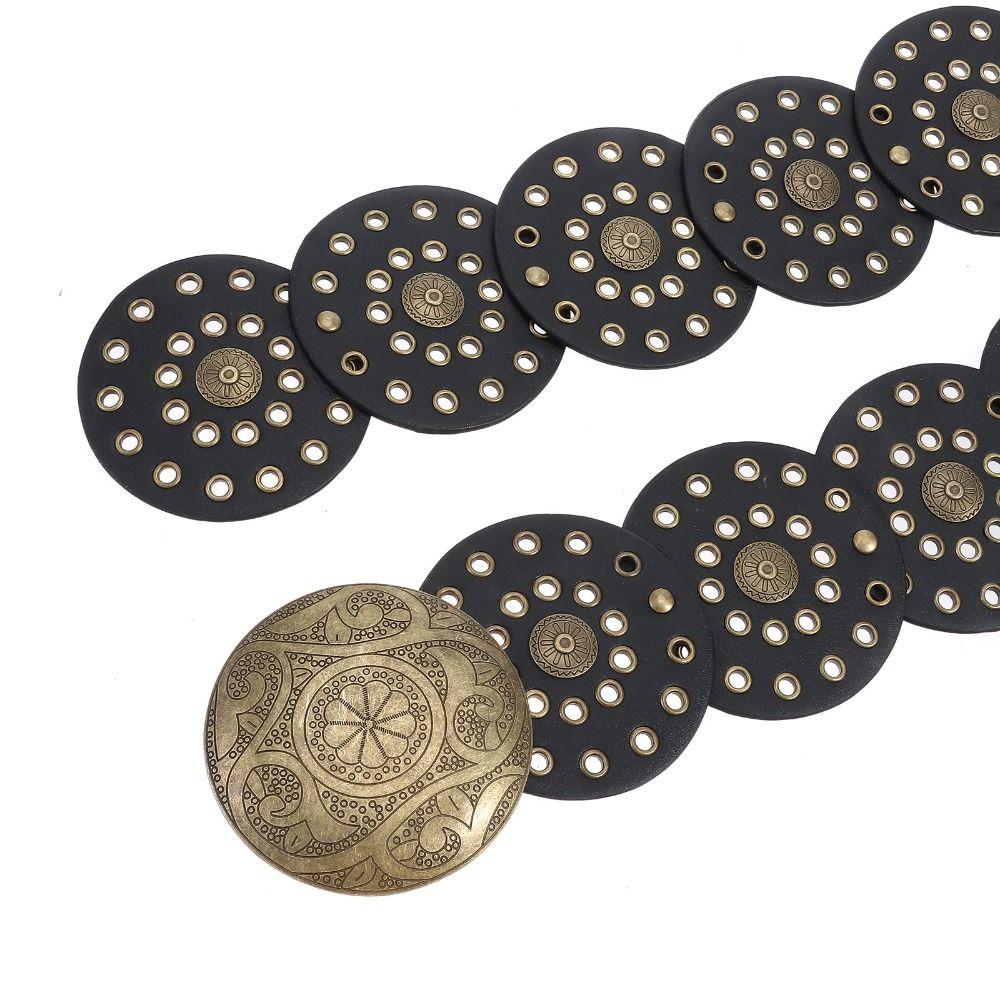 Western Style Disc Belt Y2K Wide Disc Belt Cowboy Wide Disc Belt Hollow Belt  for Women