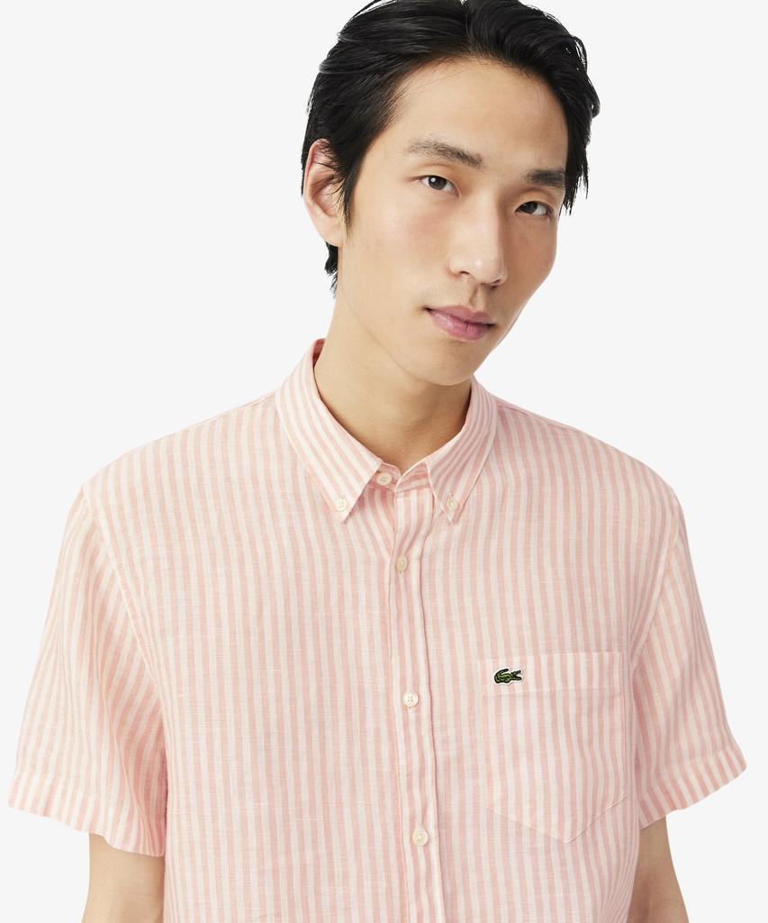 LACOSTE Men'S Linen Striped Short Sleeve Shirt Ch8061-56G Tim