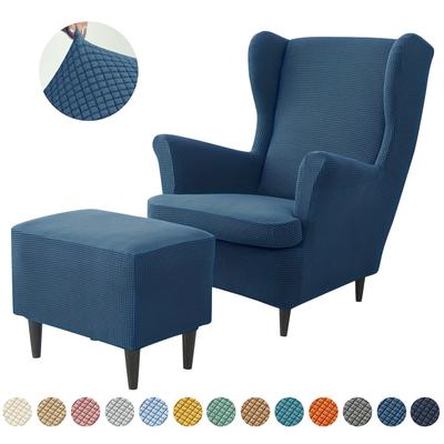 3-teiliges Hochlehnen-Sessel-Ottoman-Überzug-Set, 2-teilige dehnbare Jacquard-Ohrensesselbezüge mit Kissenbezug Sofaschutz