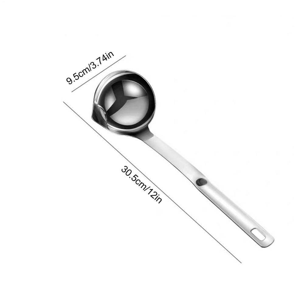 Fat Skimmer Spoon Stainless Steel Gravy Separator Ladle with Long Handle Pouring Spout for Soup Broth Oil Kitchen Cooking Home