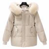 Women S Short Loose Fit Cotton Padded Coat With Big Fur Collar Winter Casual Style