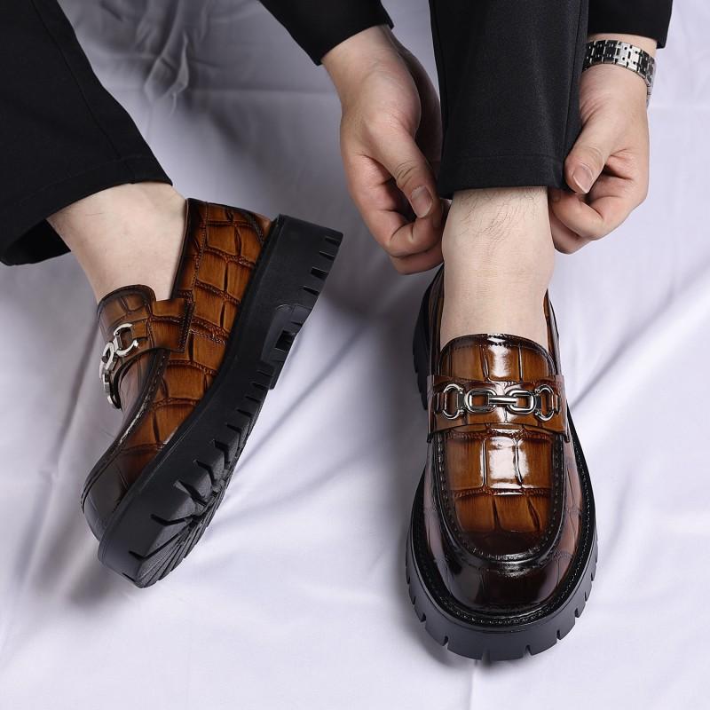 Mens Thick Sole Oxford Style Loafer Round Toe Comfortable Dress Casual Shoe Rubber Wide Fit