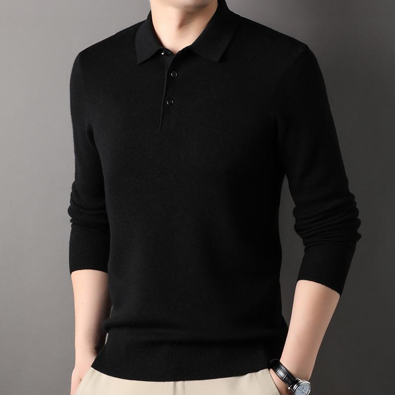 Spring and Autumn Cardigan Men's Lapel Sweater 100 Pure Wool Sweater Bottoming Shirt Dad Top Men's Clothing