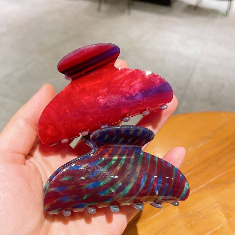 Vintage Acetate Hair Shark Clip Vintage Flower Hair Claw Barrettes Female Temperament Print Hair Clips Colorful Hair Accessories