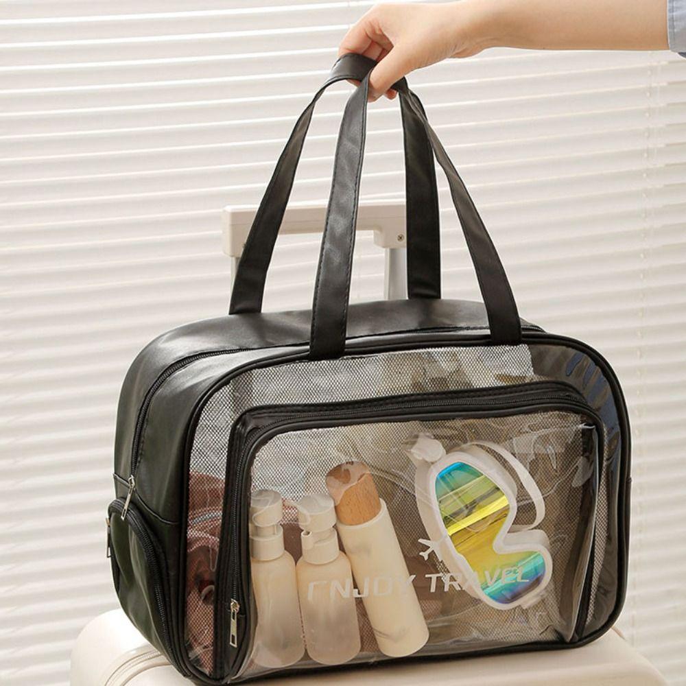 Pu Transparent Waterproof Cosmetic Bag Large Capacity Makeup Bag Women's Travel Storage Bag  Travel