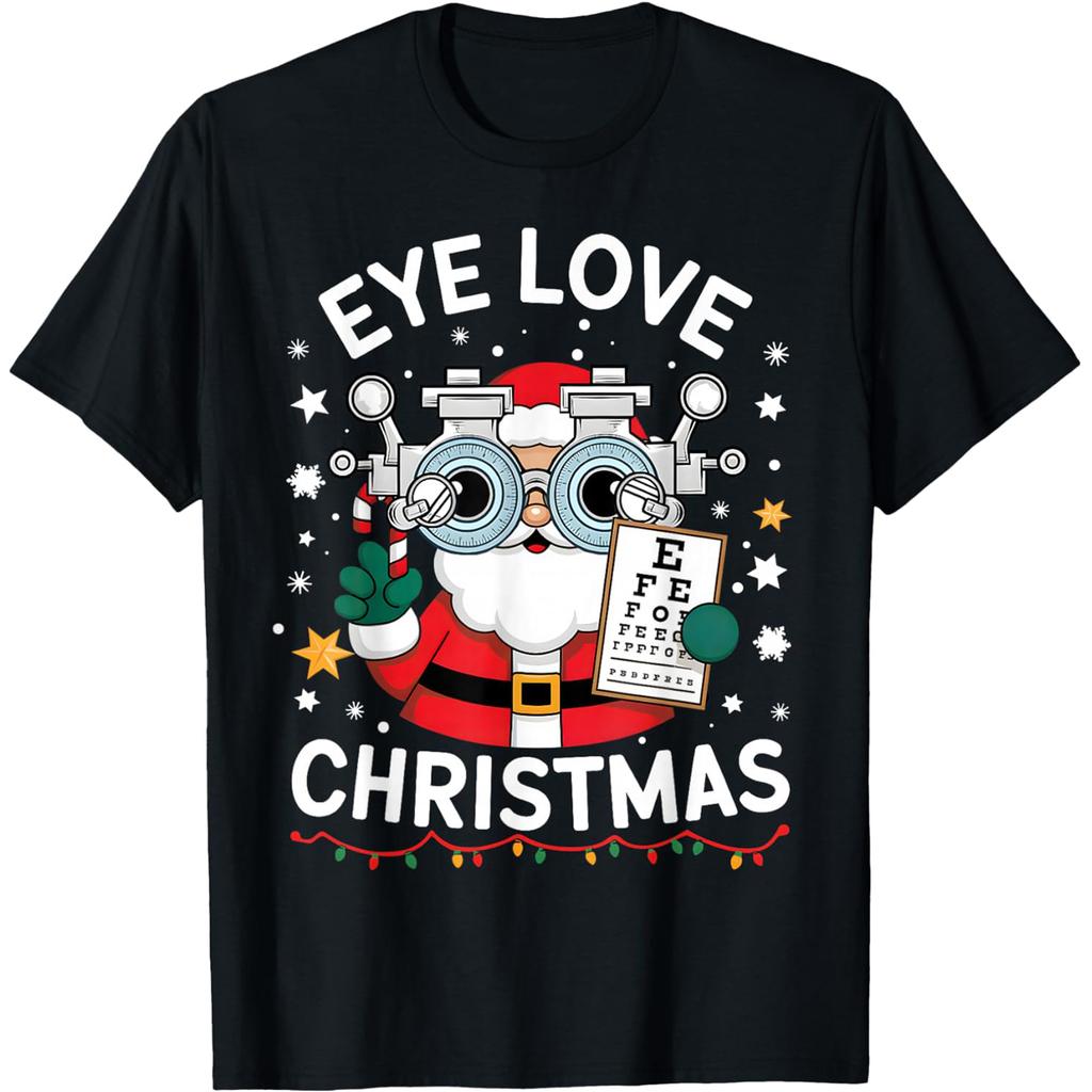Optometrist Christmas Tree Glasses Costume Santa Optometry T Shirts Men Humor Streetwear Tee Short Sleeve Unisex Loose Clothing