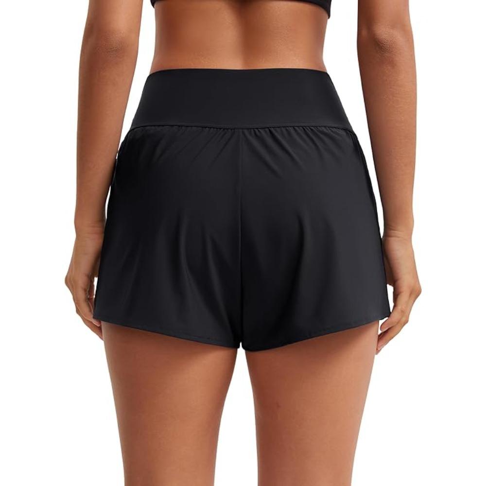 Charmleaks Women Swim Shorts Side Split Swim Trunk 2 in 1 Board Shorts with Pockets Swim Bottom