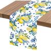 Lemon and Blue Floral Table Runner, Seasonal Kitchen Dining Table Decoration for Home Party Birthday Wedding Decor 72 x 13 inches, White