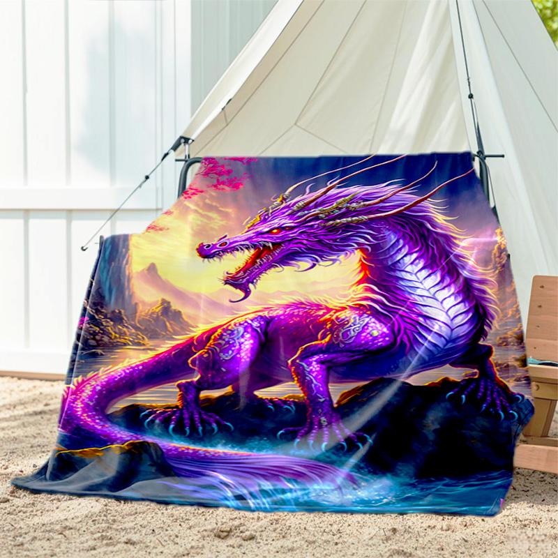 1pc dragon blanket, all season lightweight home office outdoor nap multifunctional blanket