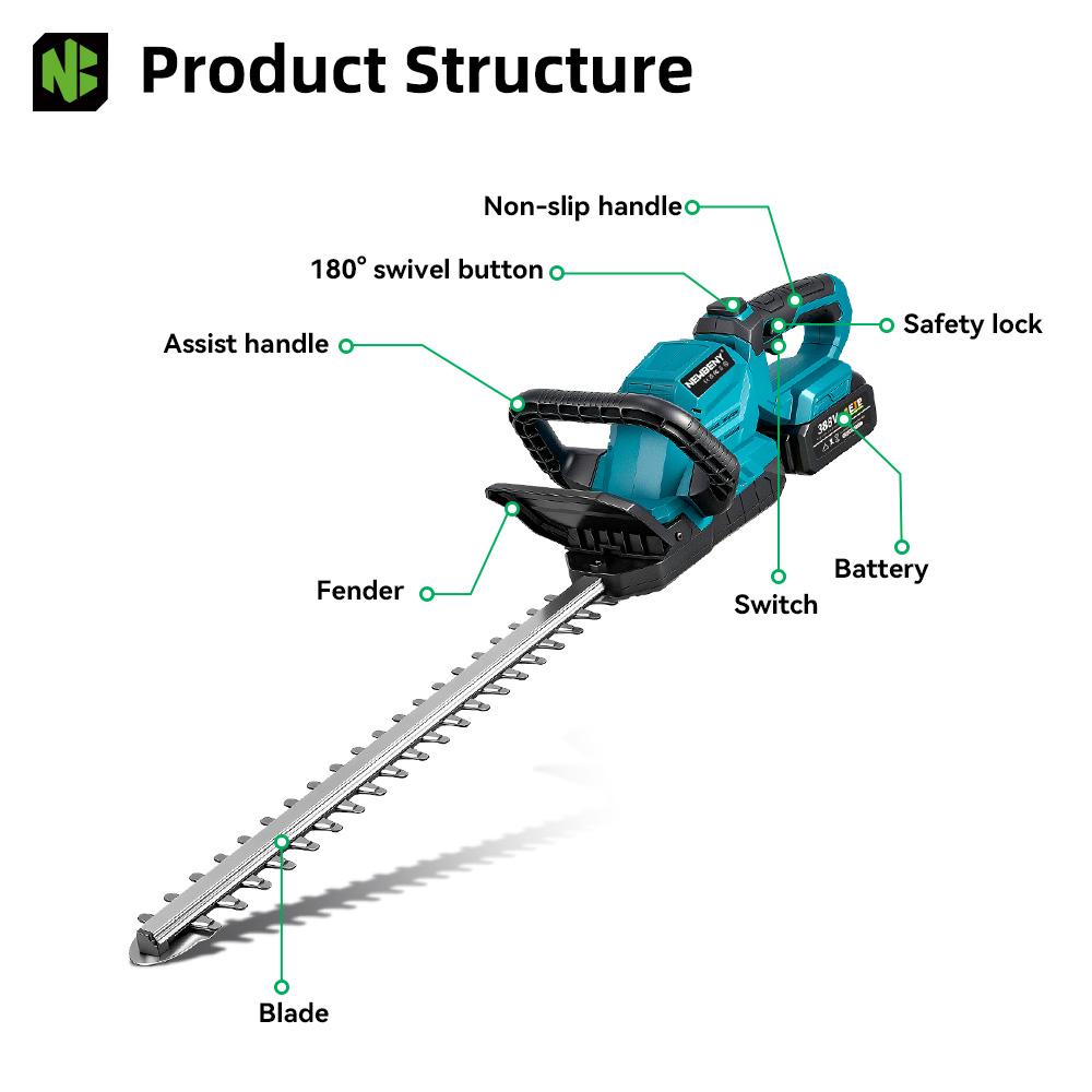 Newbeny Electric Hedge Trimmer 3000RPM Pruning Saw with LED Display Cordless Lawn Mower Garden Tool For Makita 18V Battery Pin