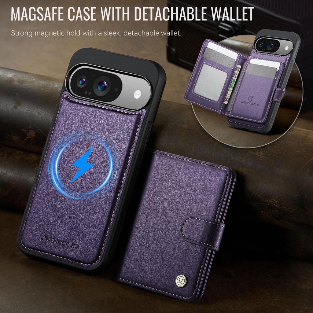 For Google Pixel 9 Pro/Google Pixel 9 Case JEEHOOD J09 RFID Blocking Card Holder Leather Back Phone Cover Magnetic Case