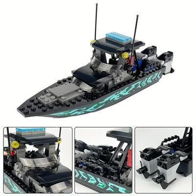 89-teiliges City Police Moc SWAT-Modell mit schwarzer Tarnung, Schnellboot-Angriffsboot, kleines Puzzle, Baustein-Spielzeugzubehör
